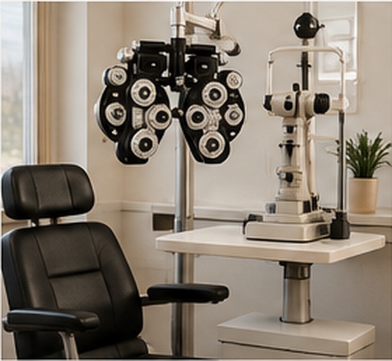 Eye exam in a bright optometry studio
